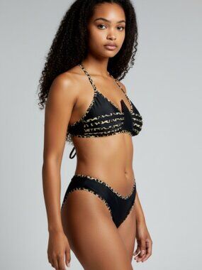 Black & Leopard Print 2 Piece Bikini Swimsuit-Size XL-Cups Underwired & Padded